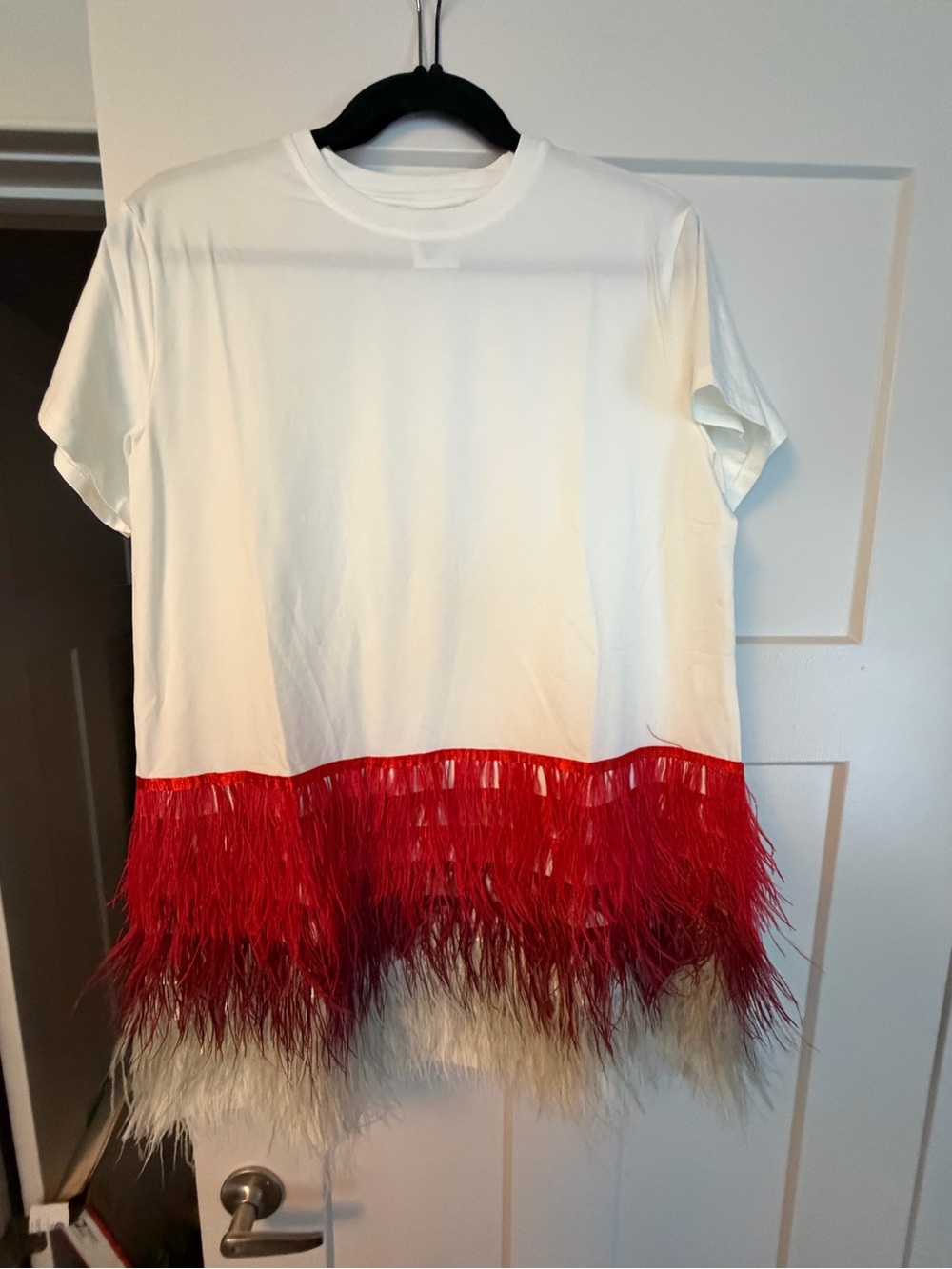 Queen of Sparkle Red White feathered Tee Dress Size Medium NWT